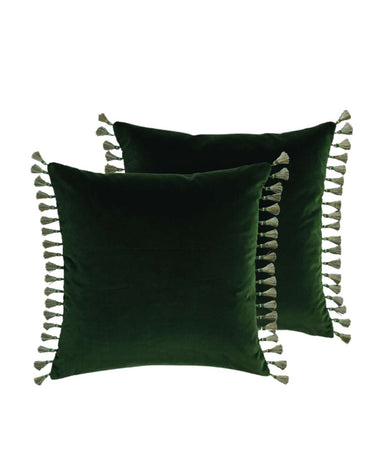 Fir Green Velvet Cushion Cover - With Tassels