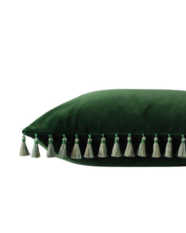 Fir Green Velvet Cushion Cover - With Tassels