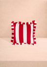 Red Cabana Stripe Ruffled Cushion Cover