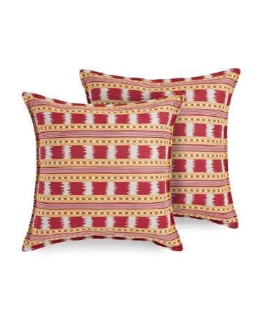 Vibrant Red and Gold Stripe Cushion Cover