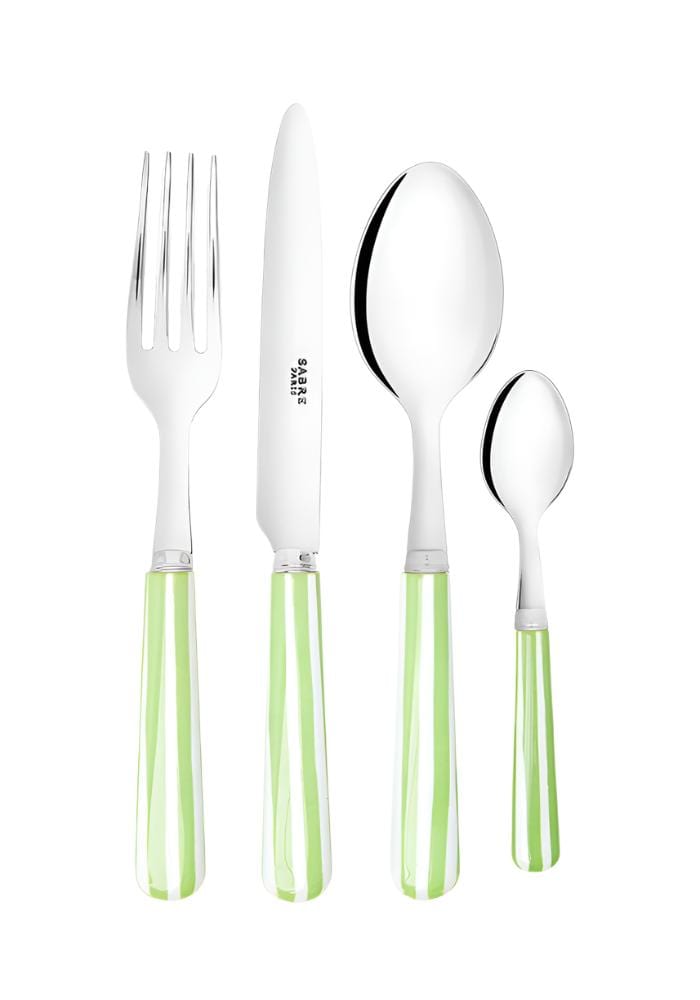 Cutlery 4-Piece Candy Stripe Green and White Cutlery Set