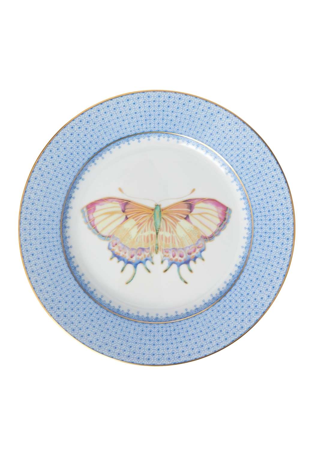 Cornflower Blue Lace Plate Butterfly Side/ Pudding Plate - Set of 4