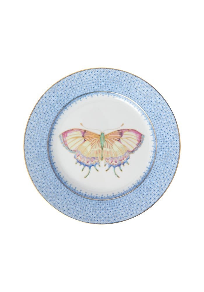 Cornflower Blue Lace Plate Butterfly Side/ Pudding Plate x 4