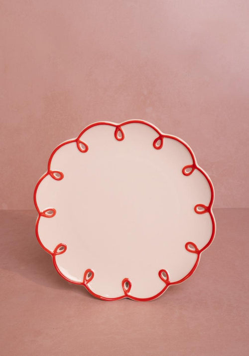 Rosy Red Scalloped Lunch Plate - Set of 4