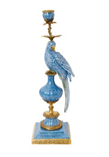 Enamelled Pretty Polly Parrot Candlestick- A Pair