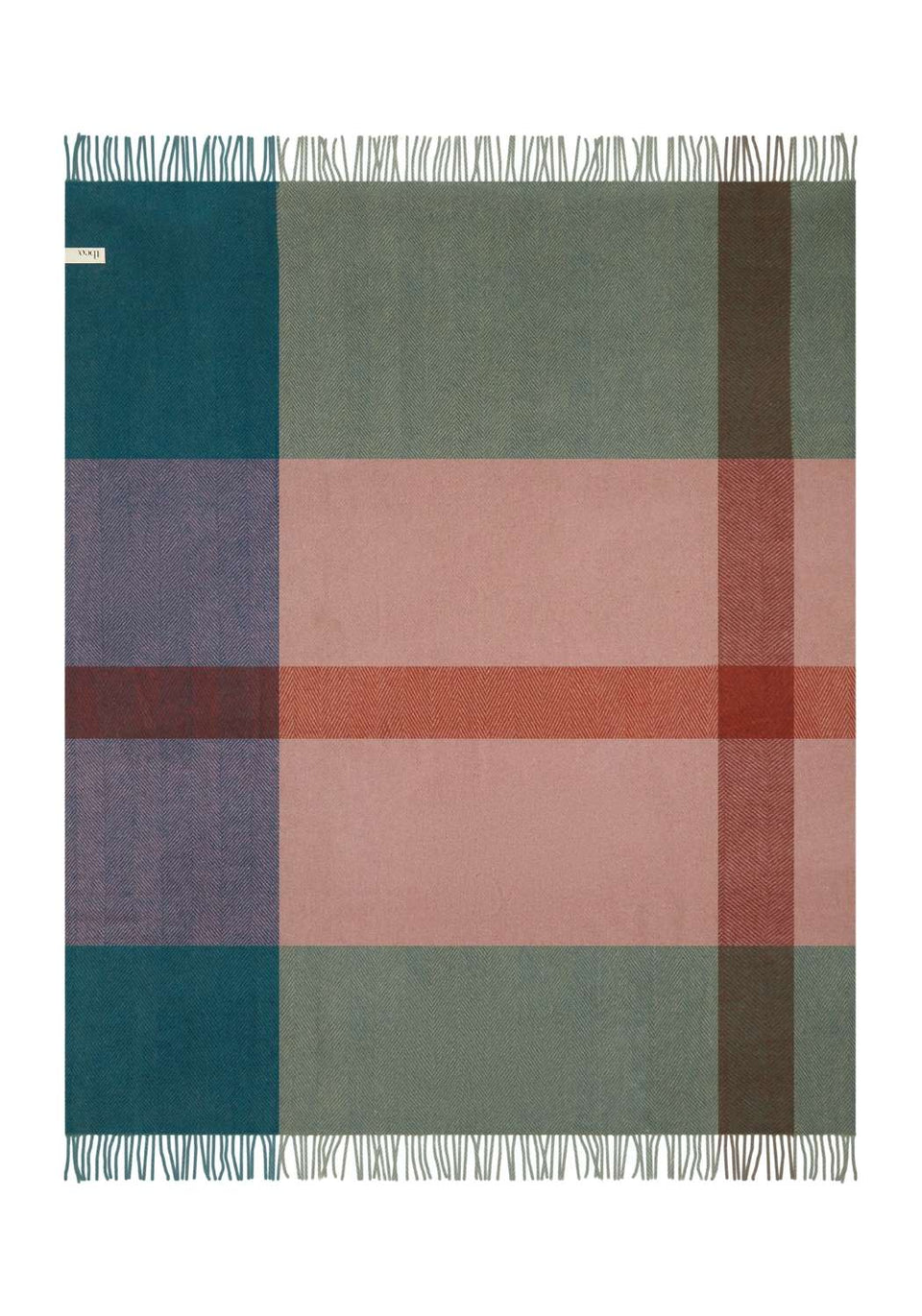 Extra Large Recycled Wool Blanket in Teal Herringbone Offset Check - Casa by Josephine Jenno