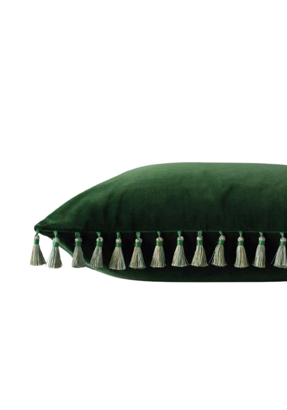 Fir Green Velvet Cushion Cover - With Tassels - Casa by Josephine Jenno