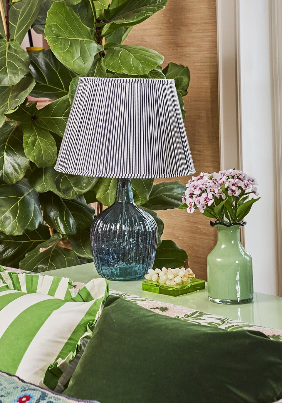 Florence Ripple Glass Table Lamp Base - Navy - Casa by Josephine Jenno