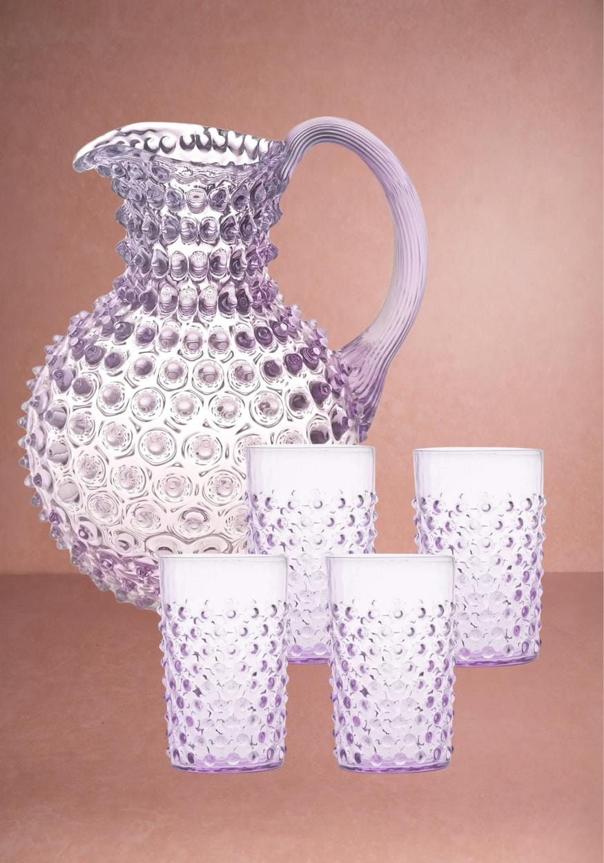 Lilac Dew Drop Jug with 4 Tumblers