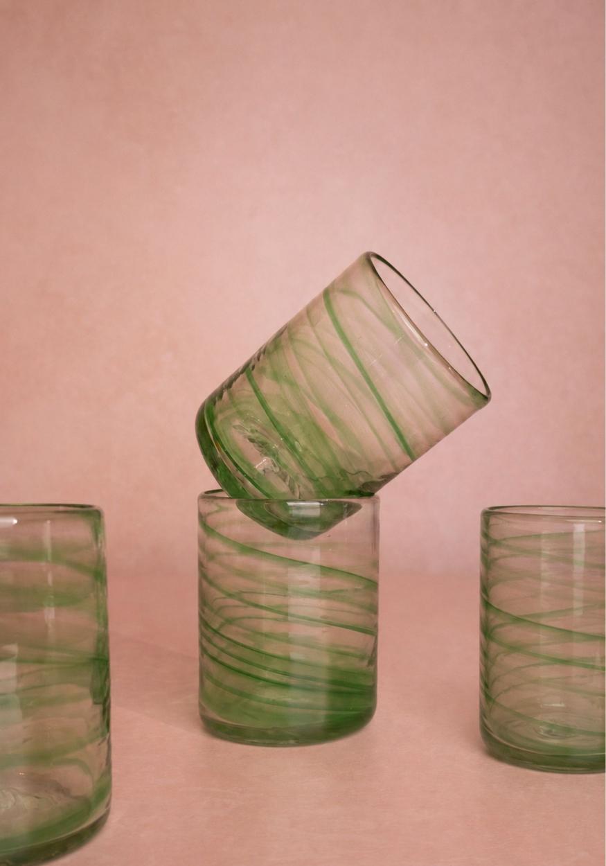 Glasses Olivia Swirl Tumbler, Green - Set of 4