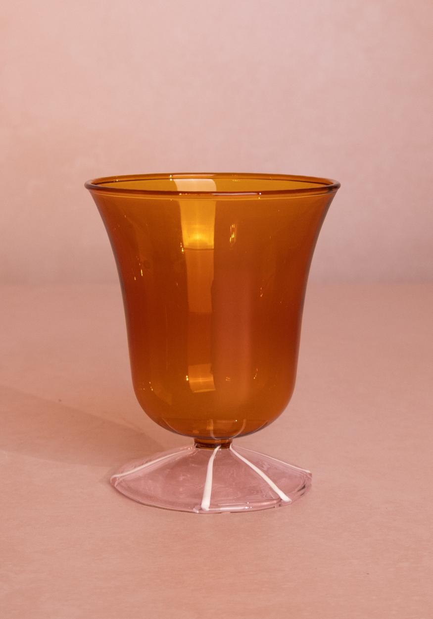 Whimsical Amber Glasses with Pink Base - Set of 2