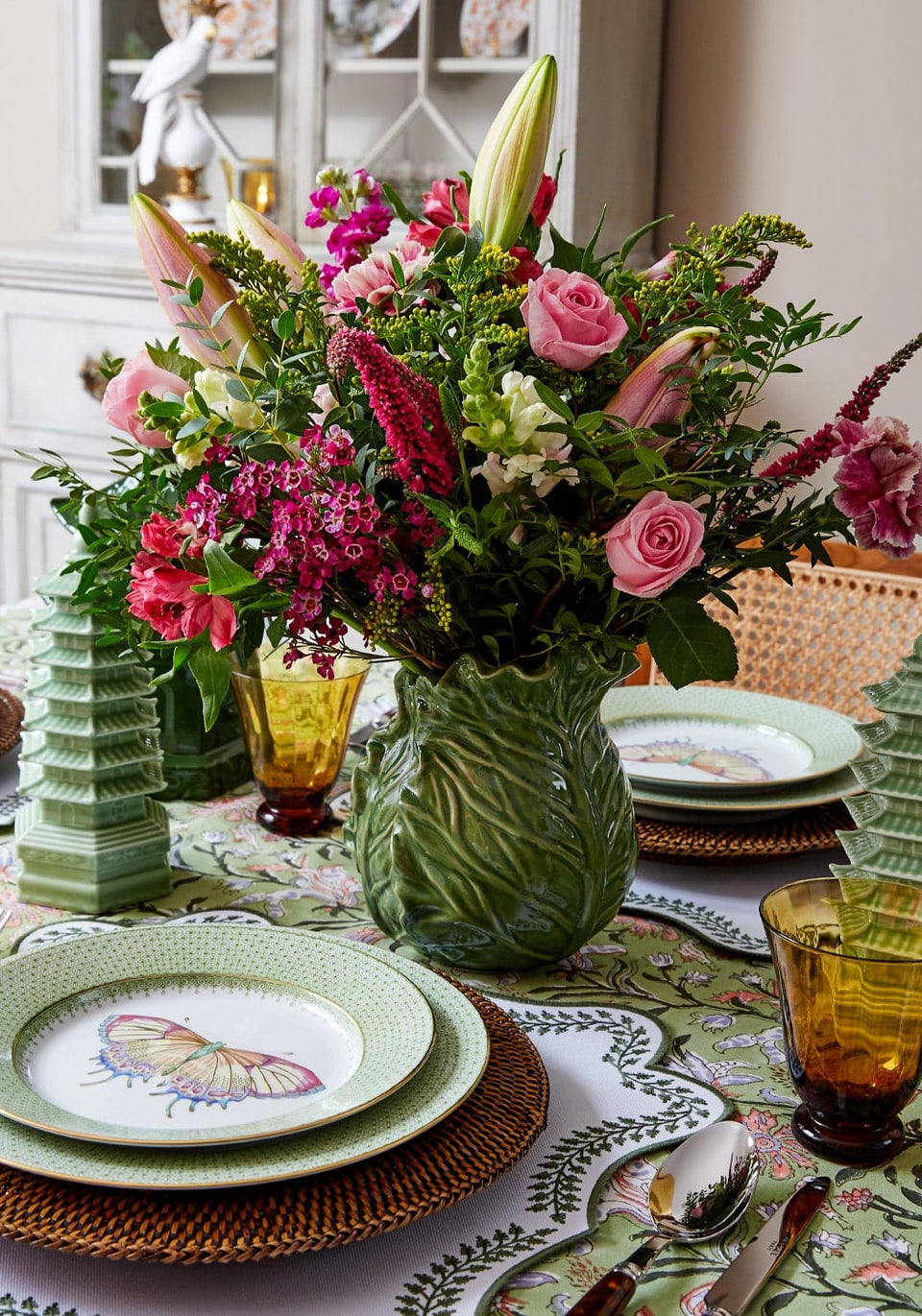 Green Apple Lace Plate Butterfly Side/Pudding Plates - Set of 4 - Casa by Josephine Jenno