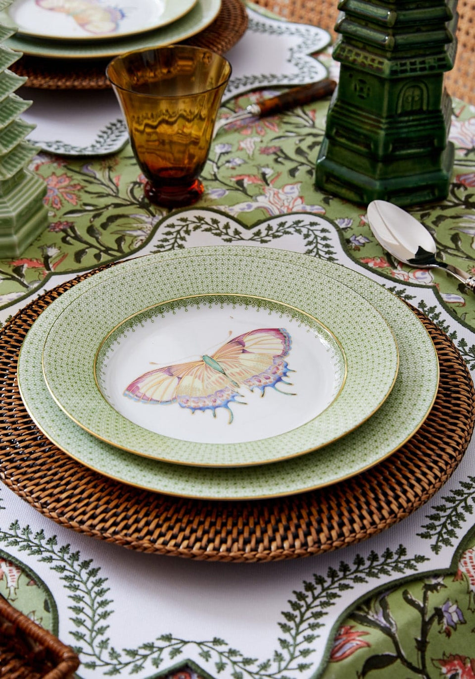Green Apple Lace Plate Butterfly Side/Pudding Plates - Set of 4 - Casa by Josephine Jenno