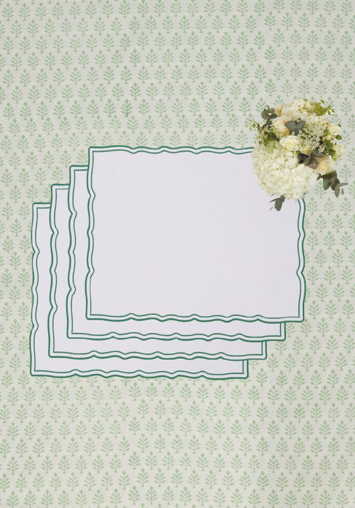 Green Wavy Trim Rectangular Placemats - Set of 4 - Casa by Josephine Jenno