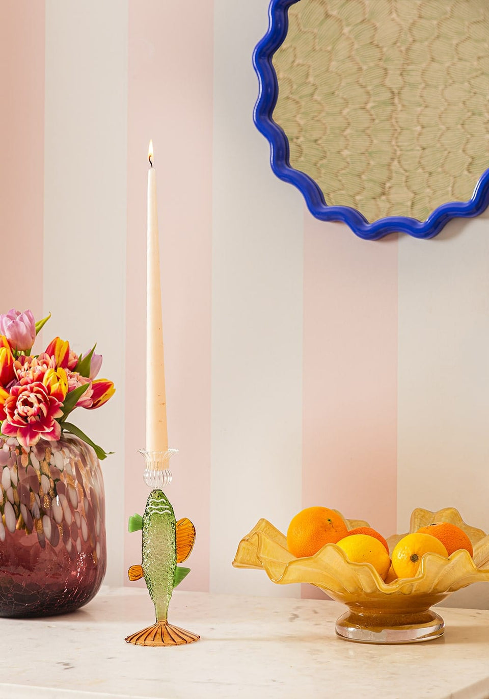 Hand Blown Pink Spotted Glass Vase Tall - Casa by Josephine Jenno