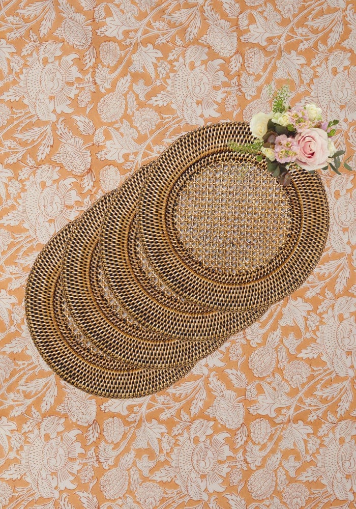 Harbour Island Round Rattan Charger Brown - Set of 4 - Casa by Josephine Jenno