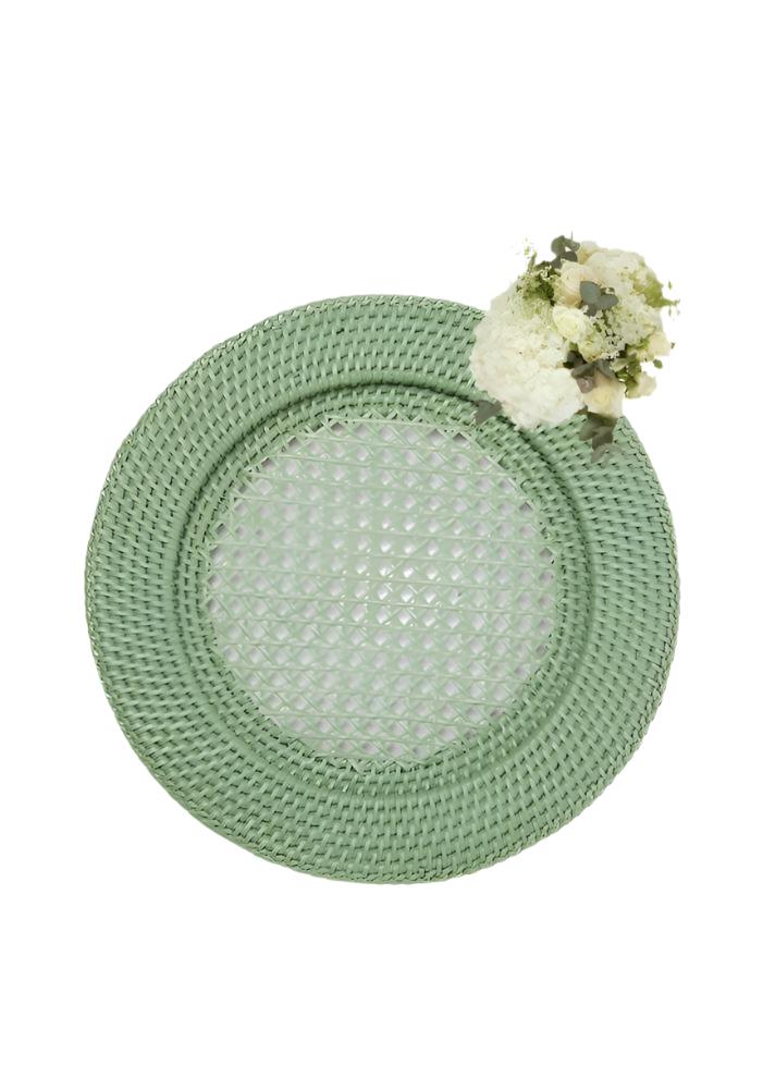 Harbour Island Round Rattan Charger Green - Set of 4 - Casa by Josephine Jenno