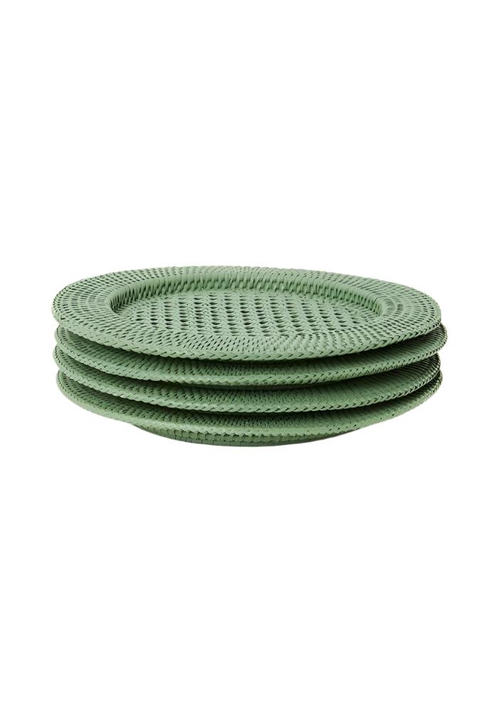 Harbour Island Round Rattan Charger Green - Set of 4 - Casa by Josephine Jenno