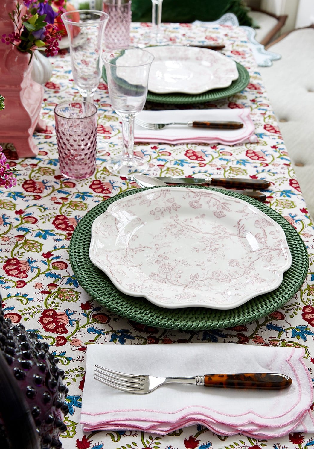 Harbour Island Round Rattan Charger Green - Set of 4 - Casa by Josephine Jenno