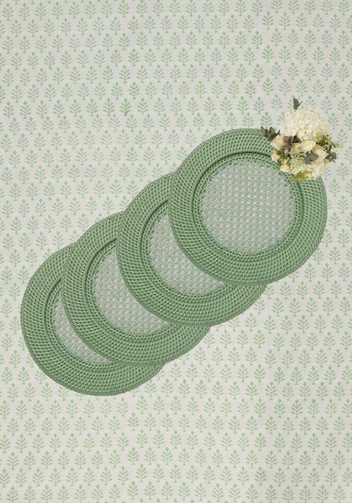 Harbour Island Round Rattan Charger Green - Set of 4 - Casa by Josephine Jenno