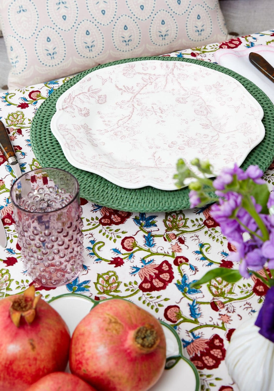 Harbour Island Round Rattan Charger Green - Set of 4 - Casa by Josephine Jenno