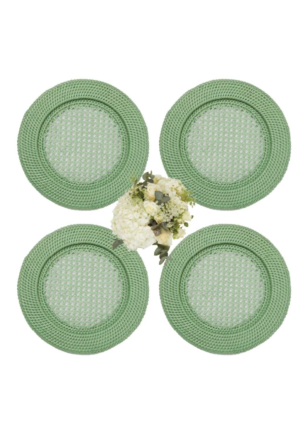 Harbour Island Round Rattan Charger Green - Set of 4 - Casa by Josephine Jenno