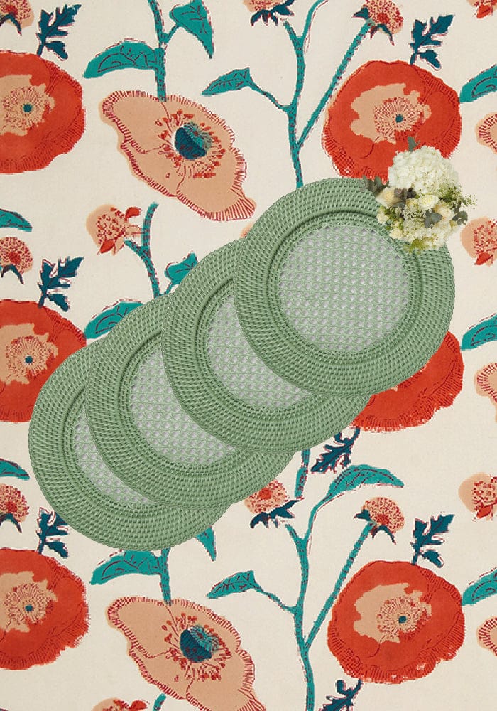 Harbour Island Round Rattan Charger Green - Set of 4 - Casa by Josephine Jenno