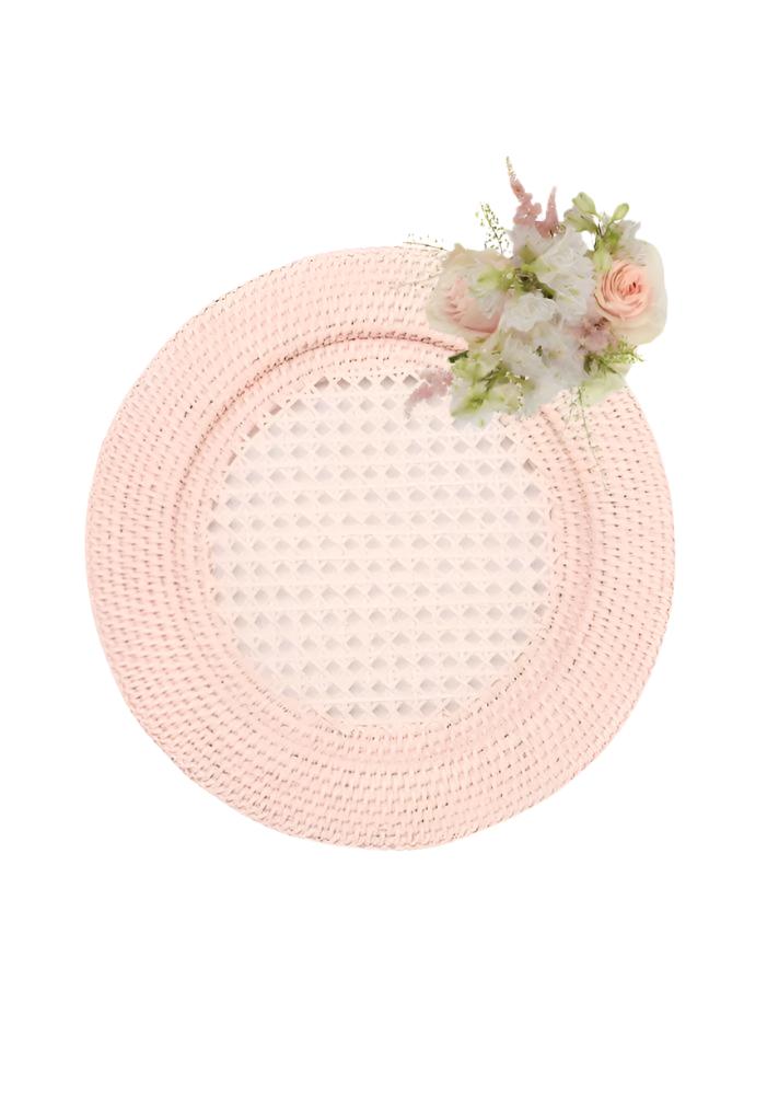 Harbour Island Round Rattan Charger Placemat Pink - Set of 4 - Casa by Josephine Jenno
