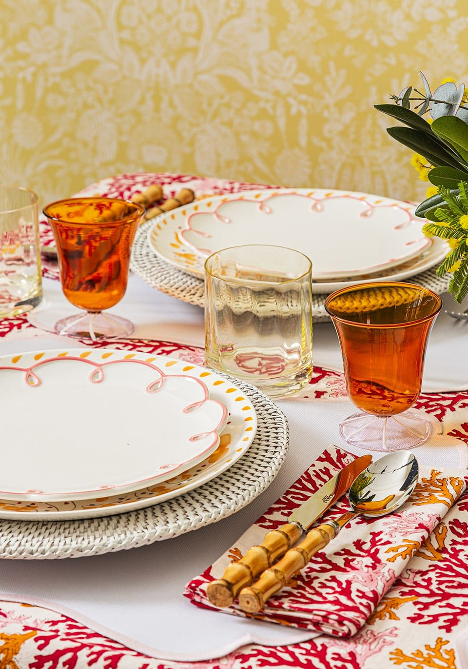 Harbour Island Round Rattan Charger Placemat White - Set of 4 - Casa by Josephine Jenno