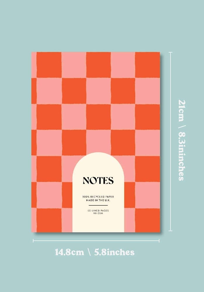 A5 Lined Notebook | Peach & Cherry Check