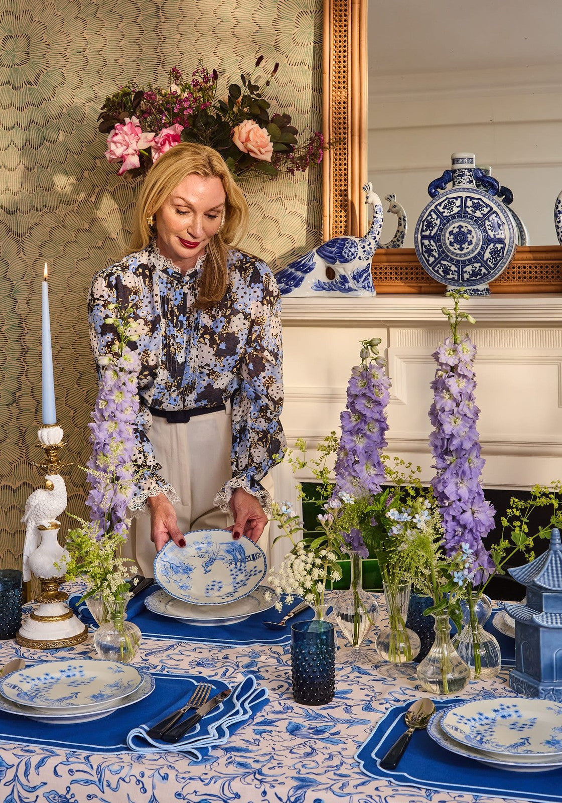 Antoinette Feathered Delft Peacock - Set of 2