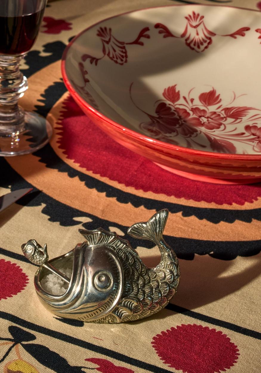Pewter Salt Cellar Fish With Spoon