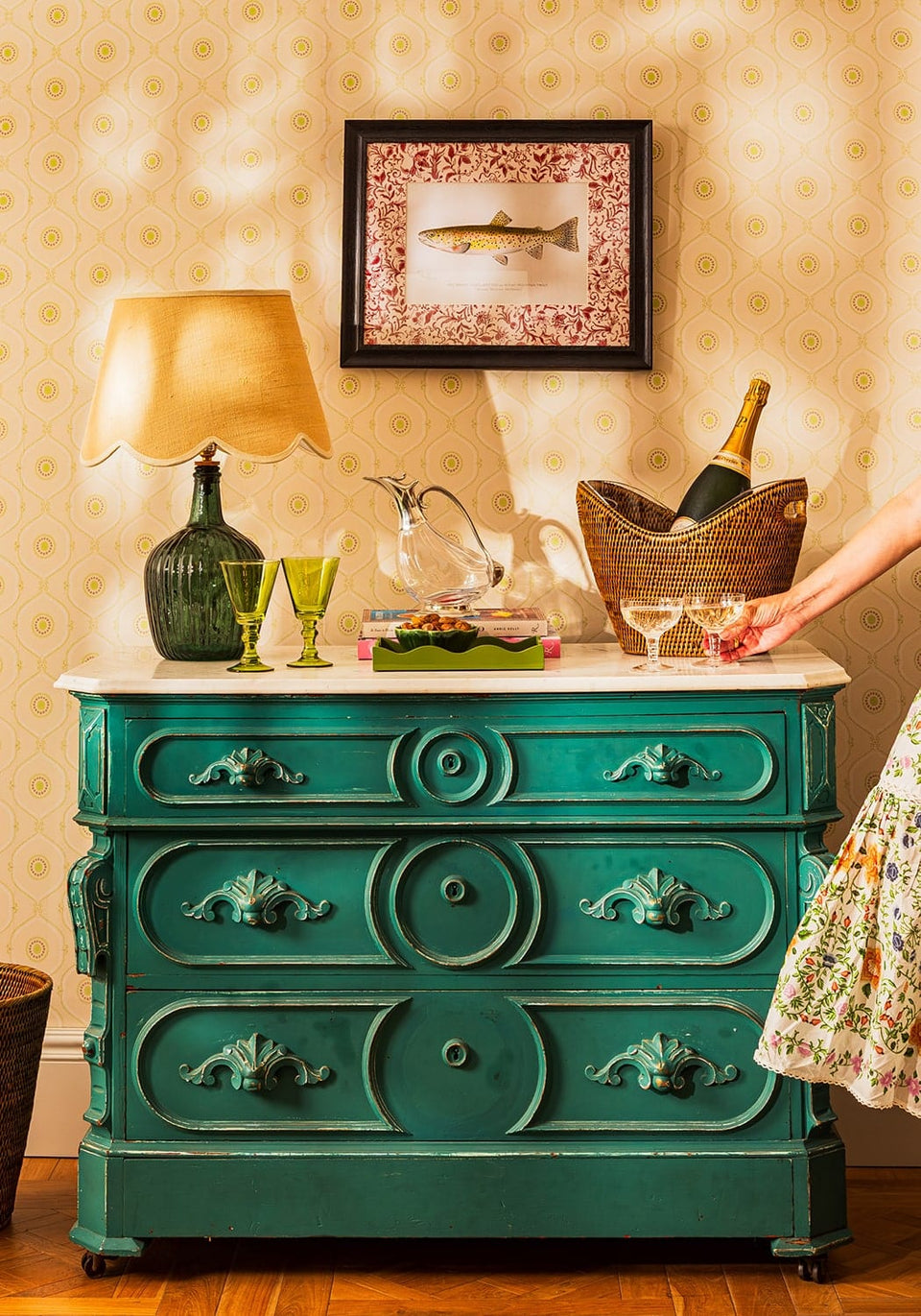 Florence Ripple Glass Table Lamp Base - Olive