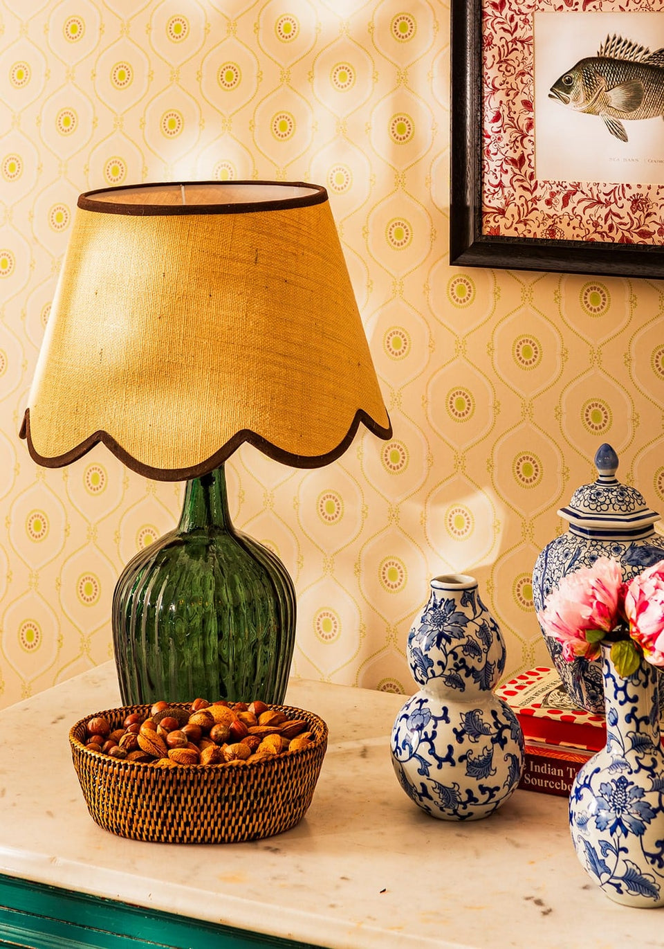 Florence Ripple Glass Table Lamp Base - Olive