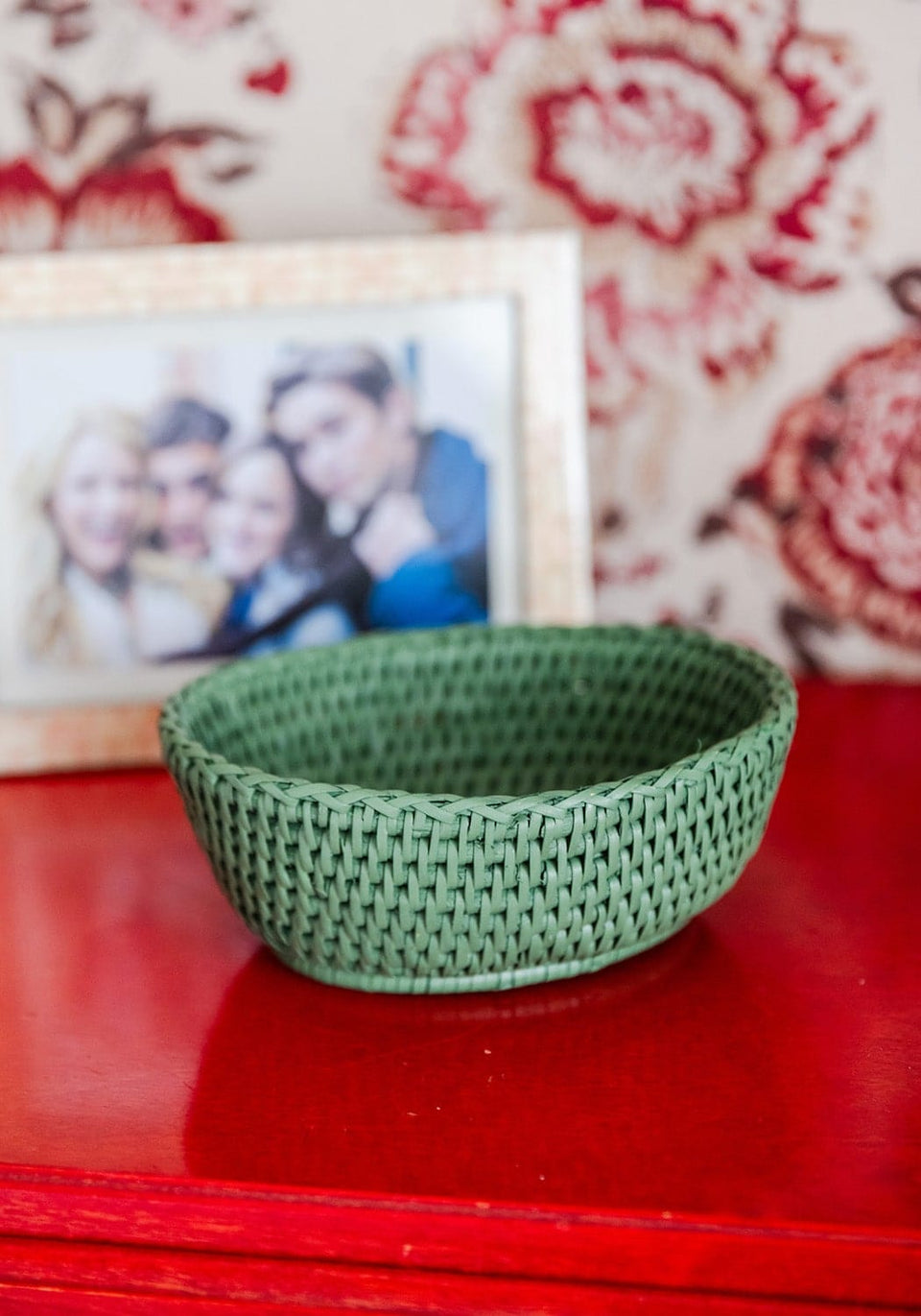 Mayfair Trinket Tray Hold All Rattan Basket in Green - Casa by Josephine Jenno
