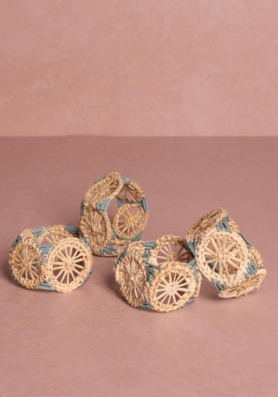 Atlántico Iraca Woven Napkin Ring -Blue set of 4