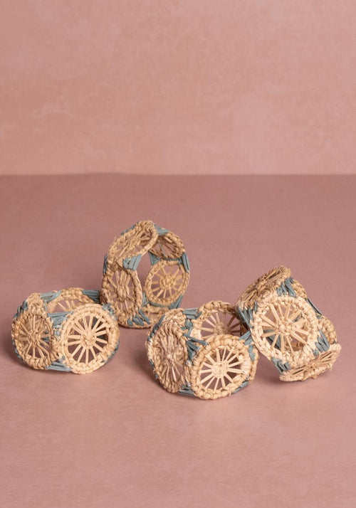 Atlántico Iraca Woven Napkin Ring -Blue set of 4