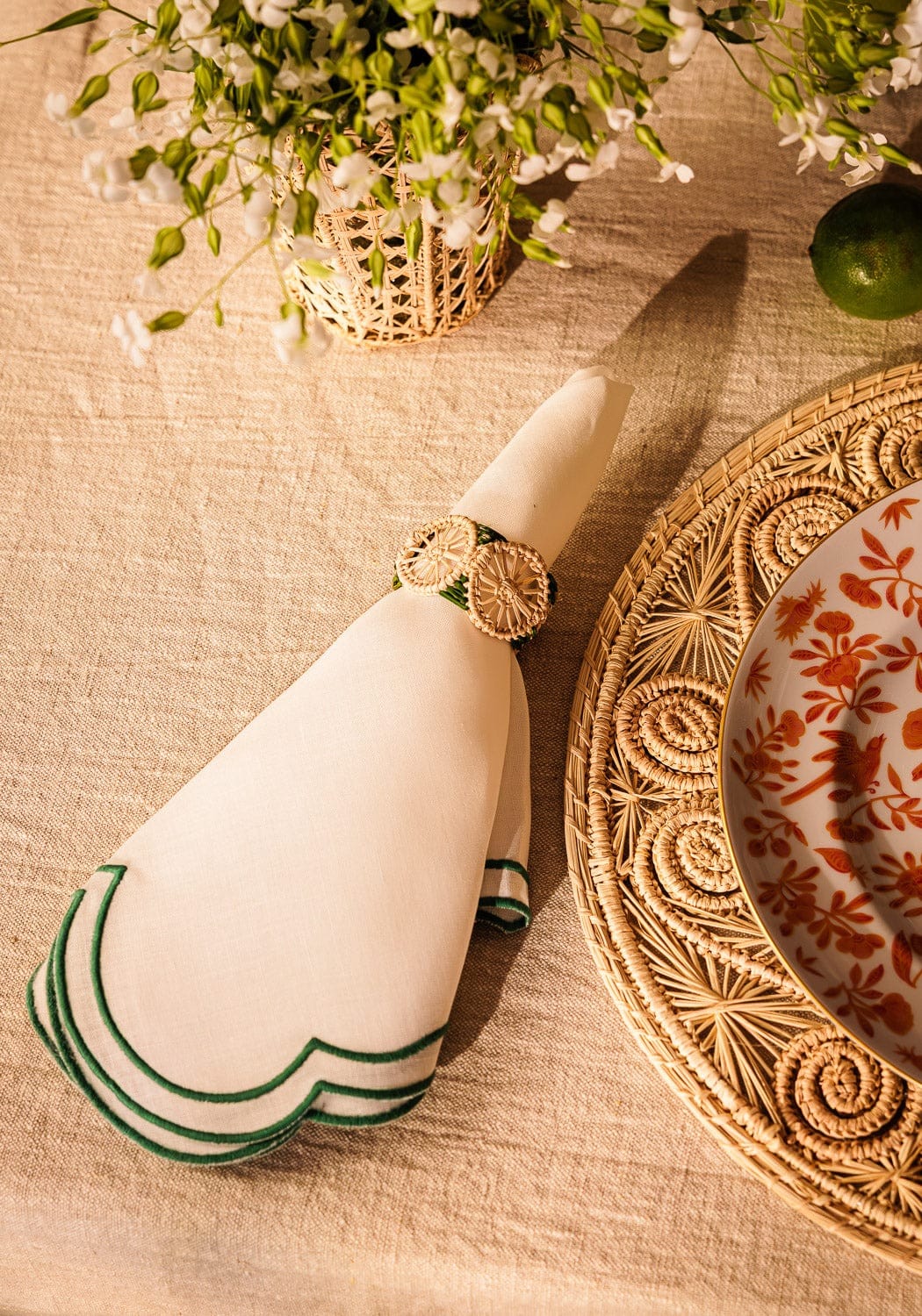 Napkin Ring Atlántico Iraca Woven Napkin Ring, Green - Set of 4