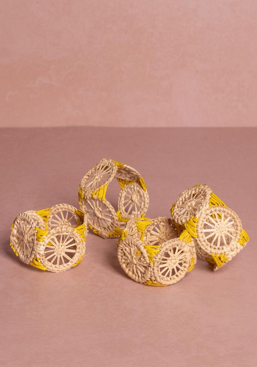 Atlántico Iraca Woven Napkin Ring, Yellow - Set of 4