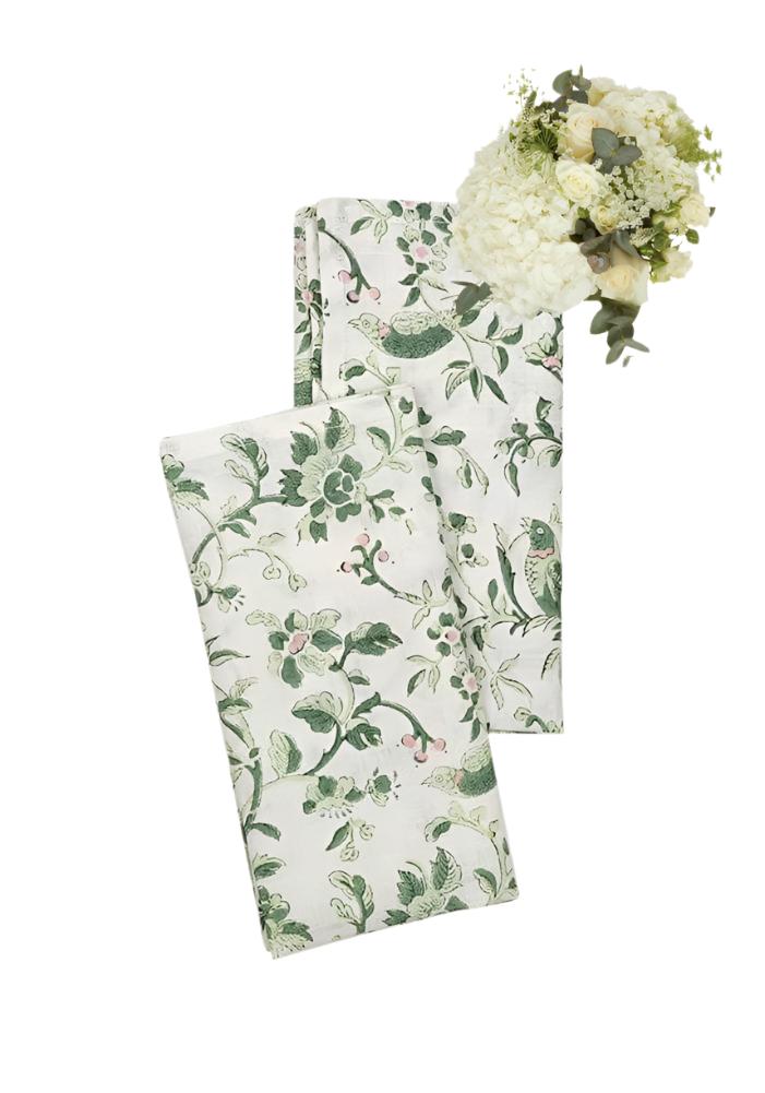 Napkins Robin and Peony Green Unfolding Flowers Printed Napkins - Set of 2