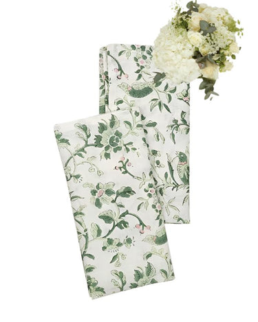 Napkins Robin and Peony Green Unfolding Flowers Printed Napkins - Set of 2