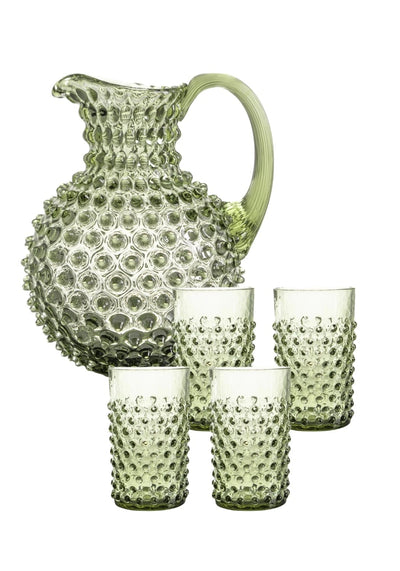Olive Green Dew Drop Jug with 4 tumblers