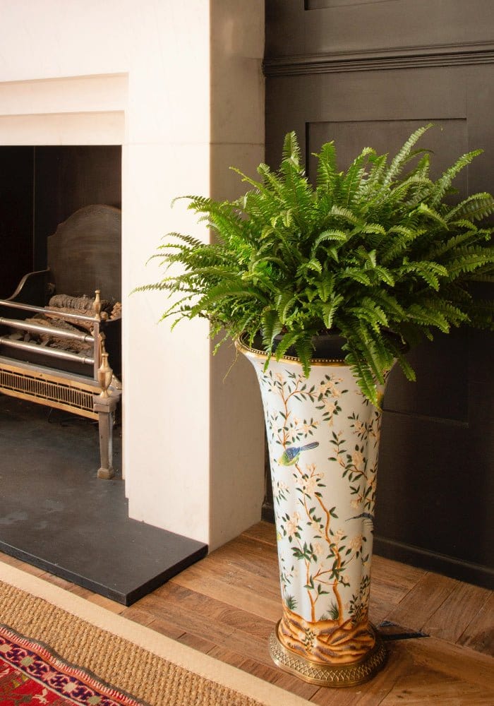 Oversized Cloisonné - Style Vase with Hand Painted Bird Motif - Casa by Josephine Jenno