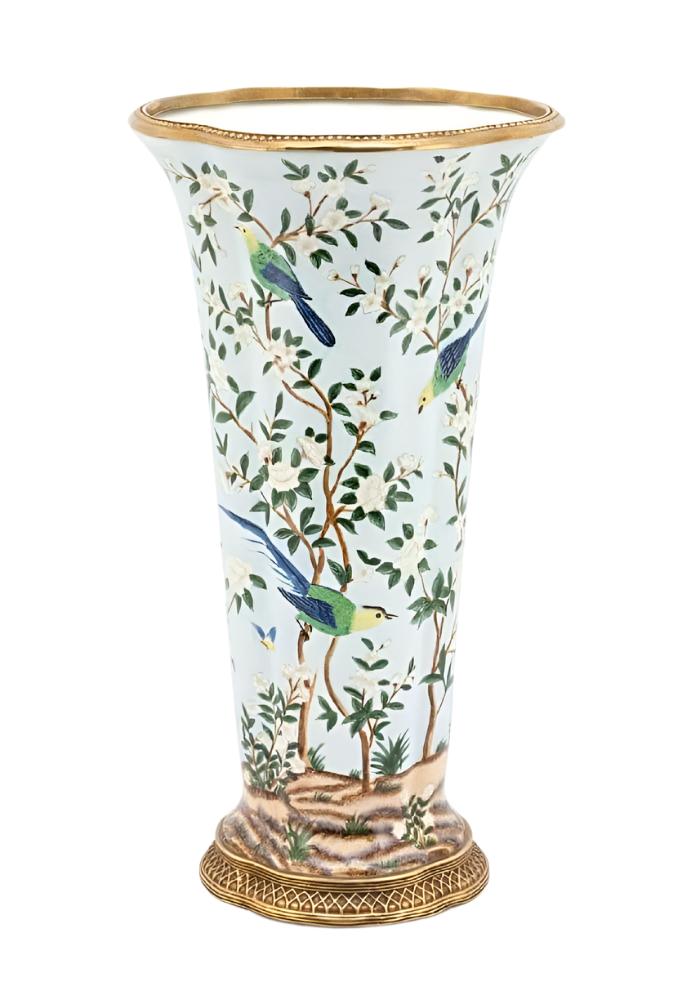 Oversized Cloisonné - Style Vase with Hand Painted Bird Motif - Casa by Josephine Jenno