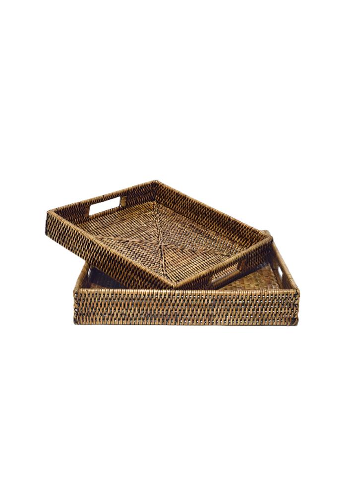 Pair of Square Rattan Trays in Classic Brown - Casa by Josephine Jenno