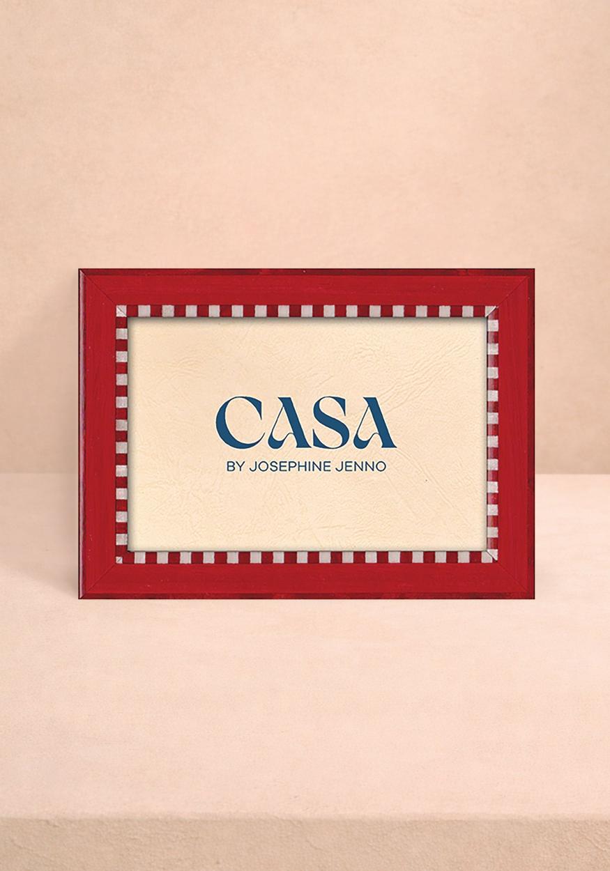 Red and White Striped Marquetry Frame 8 x 10" Wall and Desk