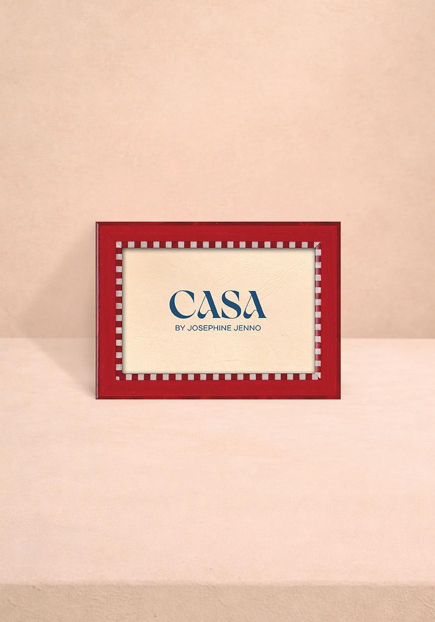 Red and White Striped Marquetry Photo Frame 6x4"