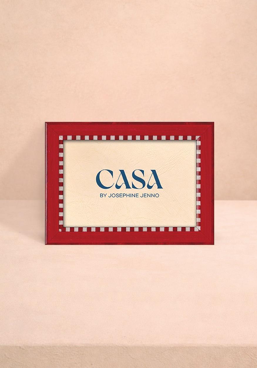 Red and White Striped Marquetry Photo Frame 7x5"