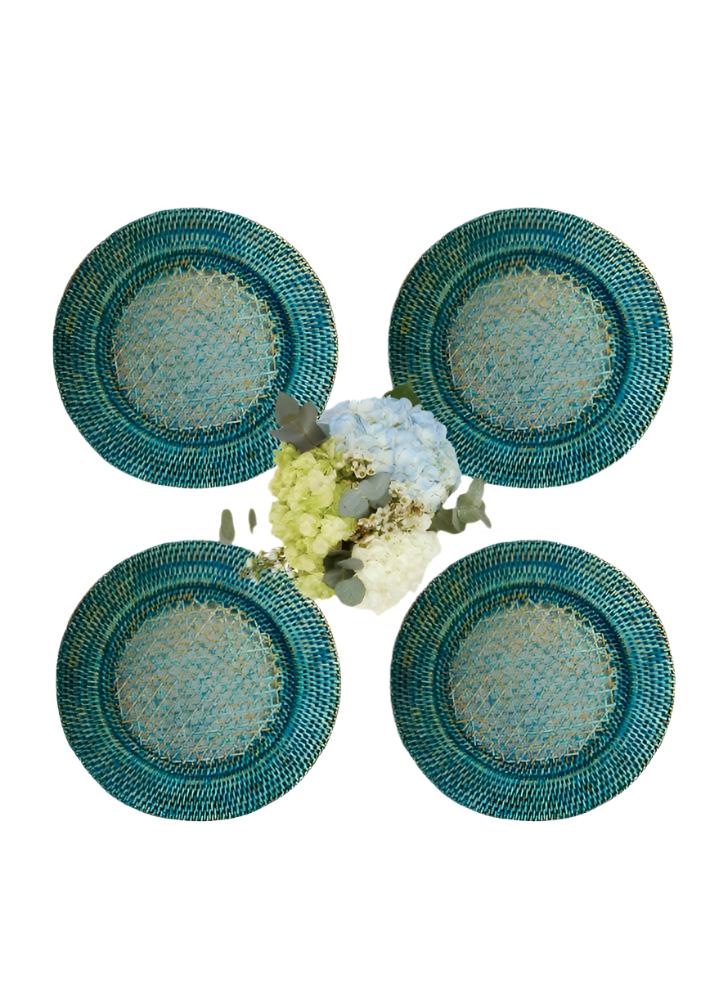 Placemats Aqua Rattan Chargers - Set of 4