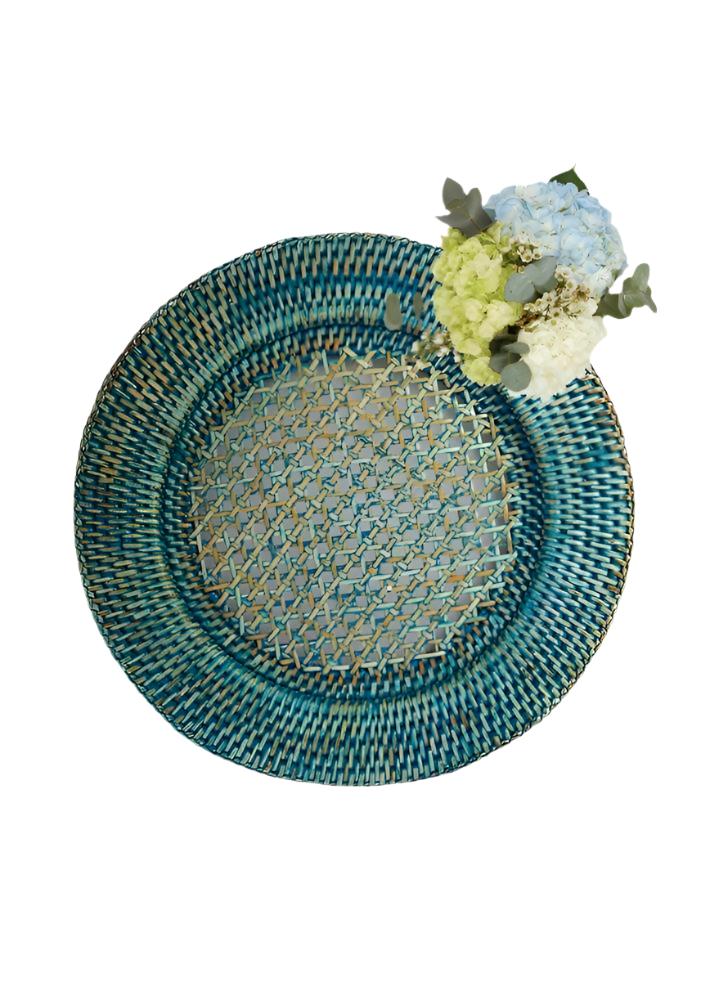 Placemats Aqua Rattan Chargers - Set of 4